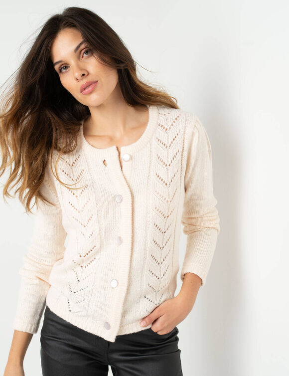 Gilet boutonné maille fantaisie (écru) Gilet boutonné maille fantaisie (écru)